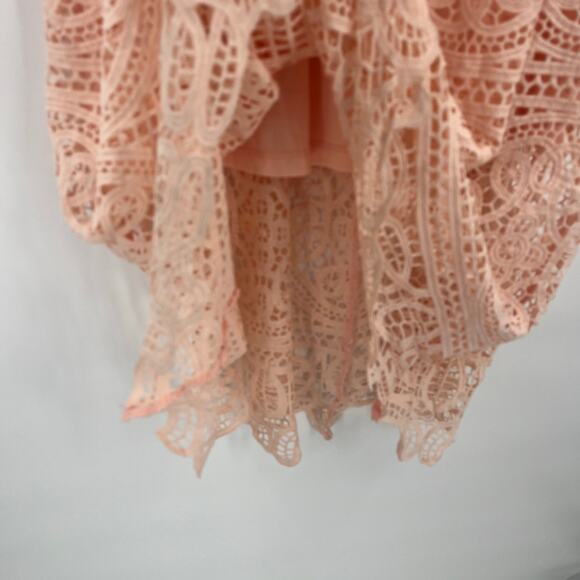 Just Me Crochet Lace Dress Size M Peach Milkmaid Asymmetric Boho Cottage Fairy - Picture 8 of 12